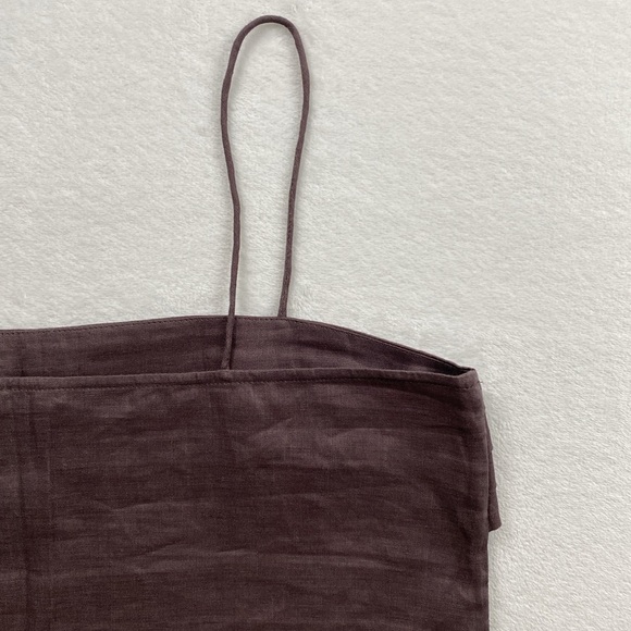 Vivid Linen Spaghetti Strap Ruffled Chest Tank Top/Camisole (Light Brown) *NWOT* - Picture 8 of 15